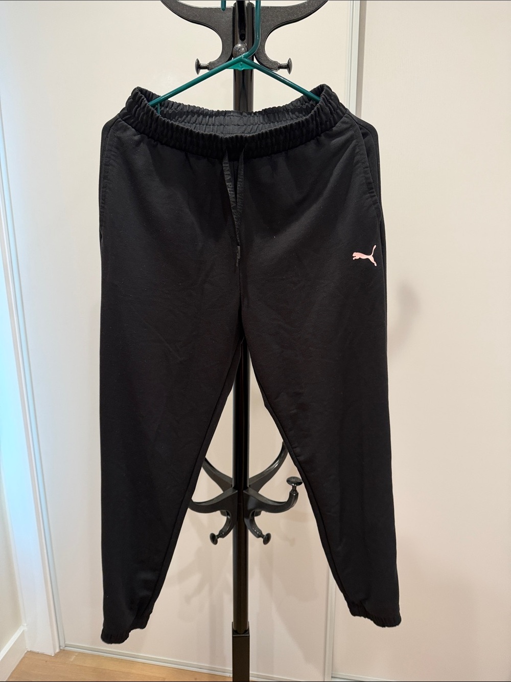 Puma Black Joggers with Pink Puma Cat Logo